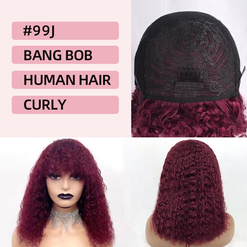 Elevate your elegance with our premium curly bang BOB wig, boasting 200 density in high-quality human hair for a glamorous and sophisticated finish